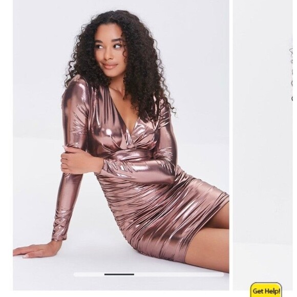 Forever 21 Small Metallic Pink Ruched Mini Dress - Picture 4 of 9